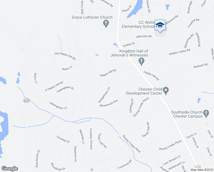 map of restaurants, bars, coffee shops, grocery stores, and more near 13908 Bridgetown Circle in Chester