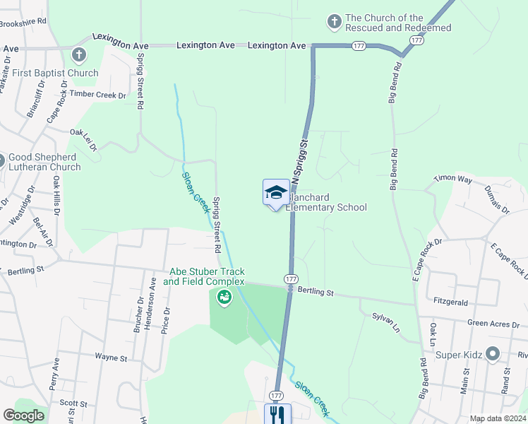 map of restaurants, bars, coffee shops, grocery stores, and more near 1829 North Sprigg Street in Cape Girardeau