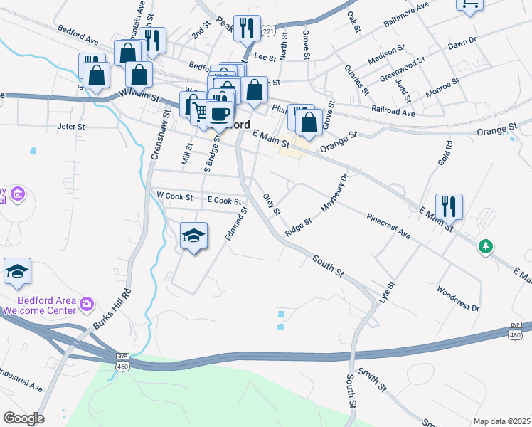 map of restaurants, bars, coffee shops, grocery stores, and more near 515 South Street in Bedford