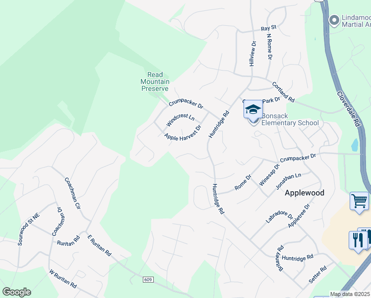 map of restaurants, bars, coffee shops, grocery stores, and more near 5665 Sullivan Lane in Roanoke