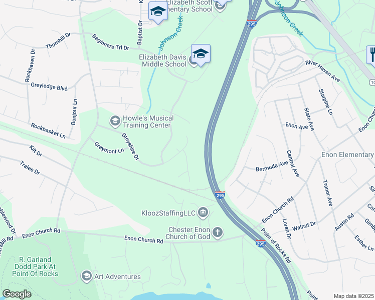 map of restaurants, bars, coffee shops, grocery stores, and more near 819 Greyshire Drive in Chester