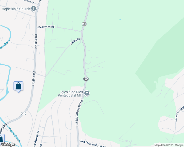 map of restaurants, bars, coffee shops, grocery stores, and more near 5601 Old Mountain Road in Roanoke