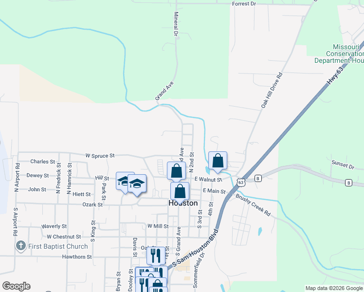 map of restaurants, bars, coffee shops, grocery stores, and more near 101 Hickory St in Houston