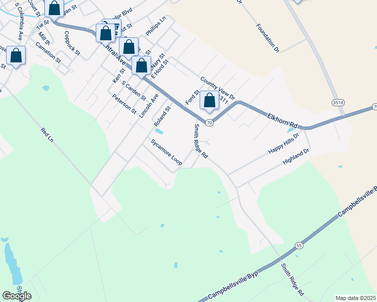 map of restaurants, bars, coffee shops, grocery stores, and more near 151 Smith Ridge Road in Campbellsville