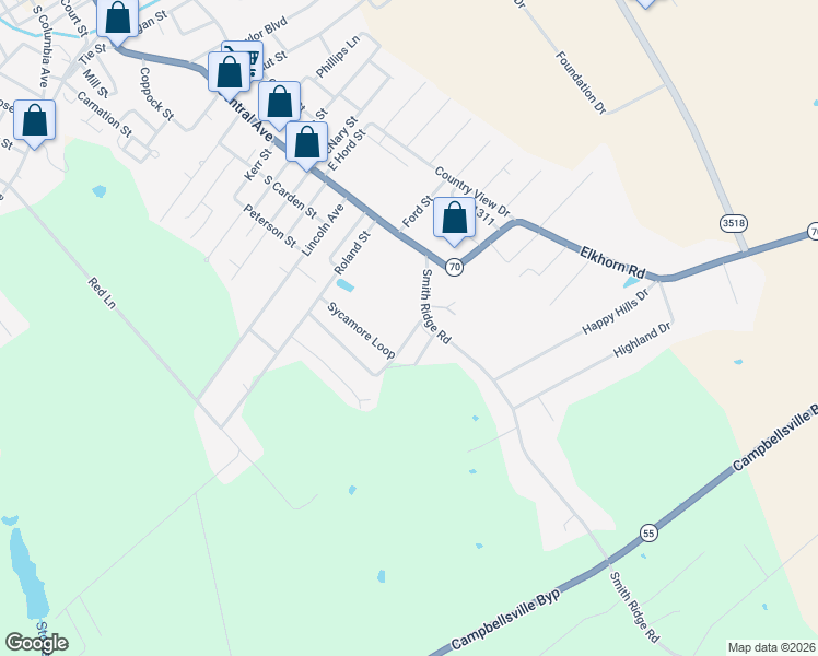 map of restaurants, bars, coffee shops, grocery stores, and more near 151 Smith Ridge Road in Campbellsville