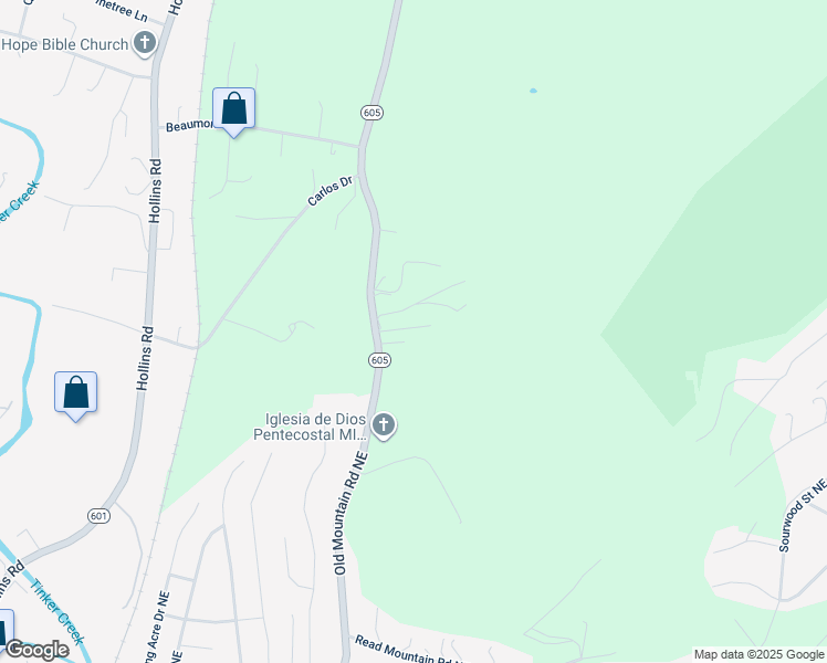map of restaurants, bars, coffee shops, grocery stores, and more near 5601 Old Mountain Road in Roanoke