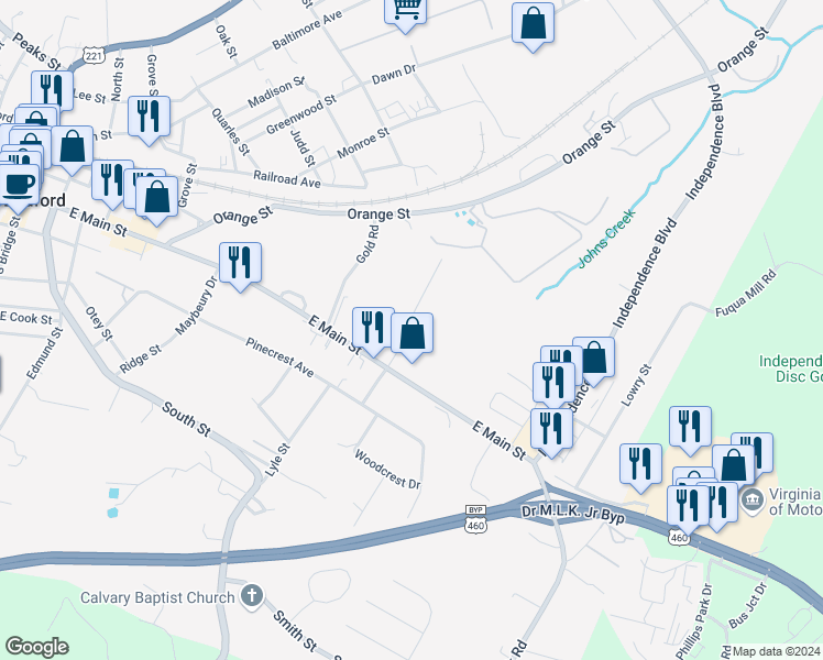 map of restaurants, bars, coffee shops, grocery stores, and more near 1018 Piedmont Street in Bedford