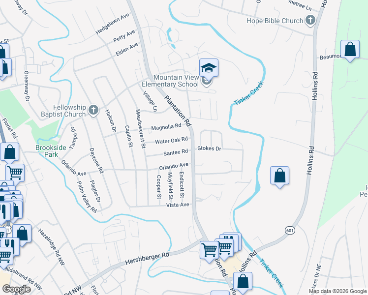 map of restaurants, bars, coffee shops, grocery stores, and more near 631 Water Oak Road in Hollins