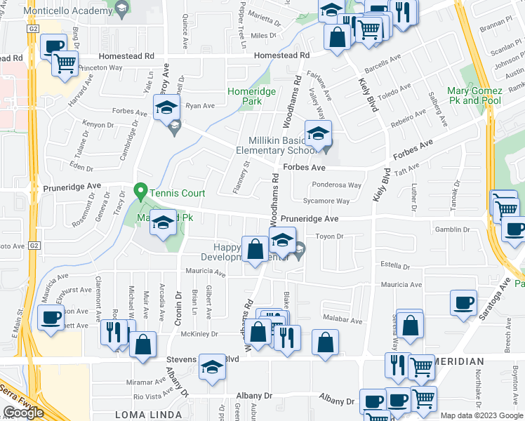 map of restaurants, bars, coffee shops, grocery stores, and more near 3037 Pruneridge Avenue in Santa Clara