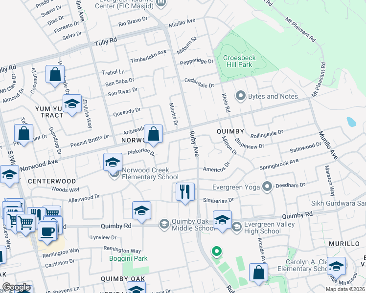 map of restaurants, bars, coffee shops, grocery stores, and more near 3373 Braden Court in San Jose