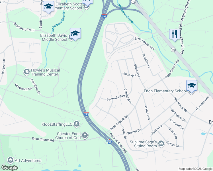 map of restaurants, bars, coffee shops, grocery stores, and more near 14201 Santell Drive in Chester