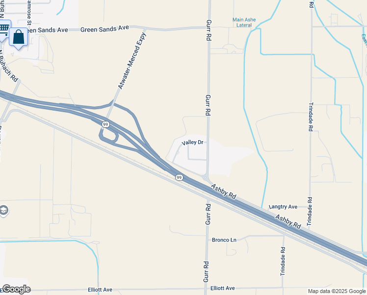 map of restaurants, bars, coffee shops, grocery stores, and more near 2432 Valley Drive in Atwater