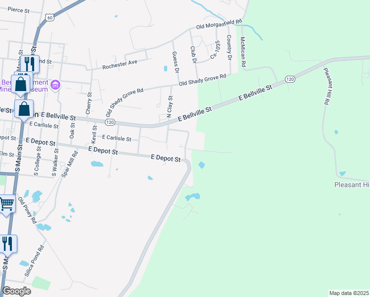 map of restaurants, bars, coffee shops, grocery stores, and more near Terrace Drive in Marion
