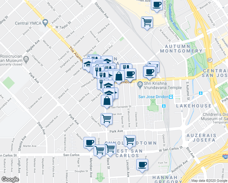 map of restaurants, bars, coffee shops, grocery stores, and more near 1049 Keeble Court in San Jose
