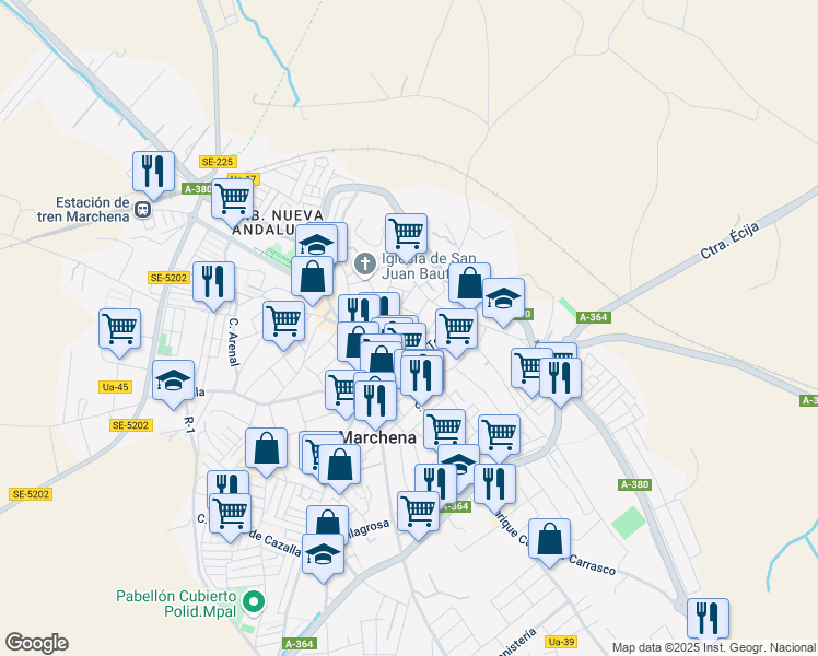 map of restaurants, bars, coffee shops, grocery stores, and more near 28 Calle San Francisco in Marchena