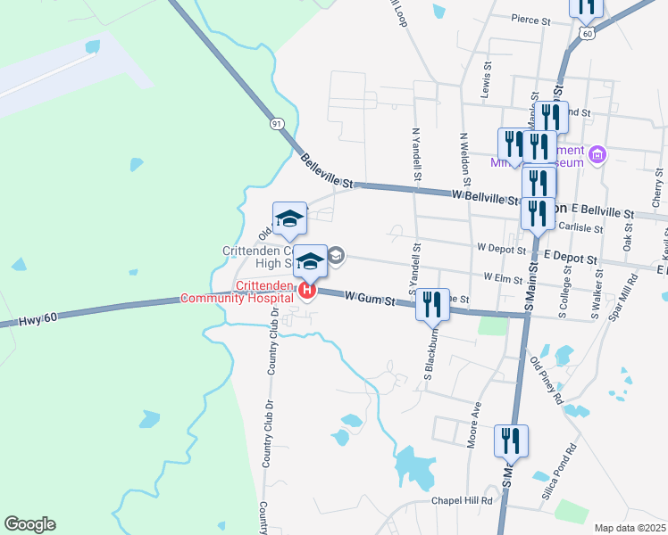 map of restaurants, bars, coffee shops, grocery stores, and more near 519 West Gum Street in Marion