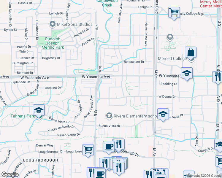 map of restaurants, bars, coffee shops, grocery stores, and more near 892 San Pablo Avenue in Merced