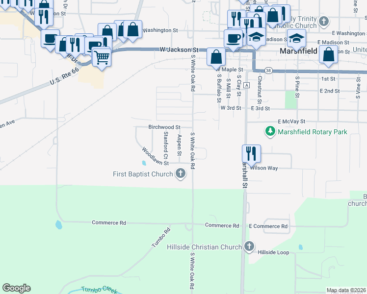 map of restaurants, bars, coffee shops, grocery stores, and more near 721-799 Aspen Street in Marshfield