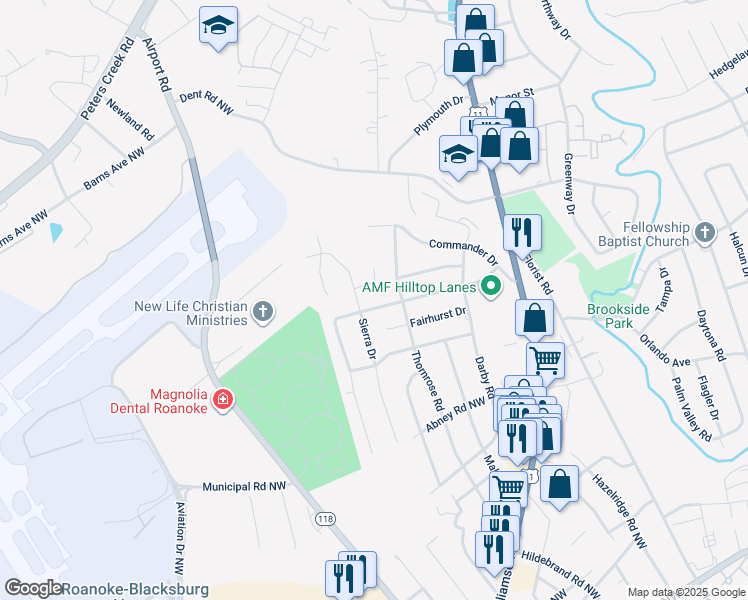 map of restaurants, bars, coffee shops, grocery stores, and more near 923 Anchor Drive in Roanoke