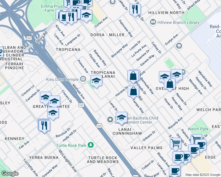 map of restaurants, bars, coffee shops, grocery stores, and more near 1718 June Avenue in San Jose