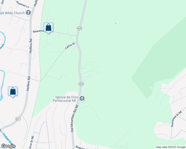 map of restaurants, bars, coffee shops, grocery stores, and more near 5629 Old Mountain Road in Roanoke