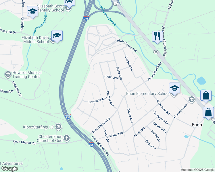 map of restaurants, bars, coffee shops, grocery stores, and more near 14217 Central Avenue in Chester