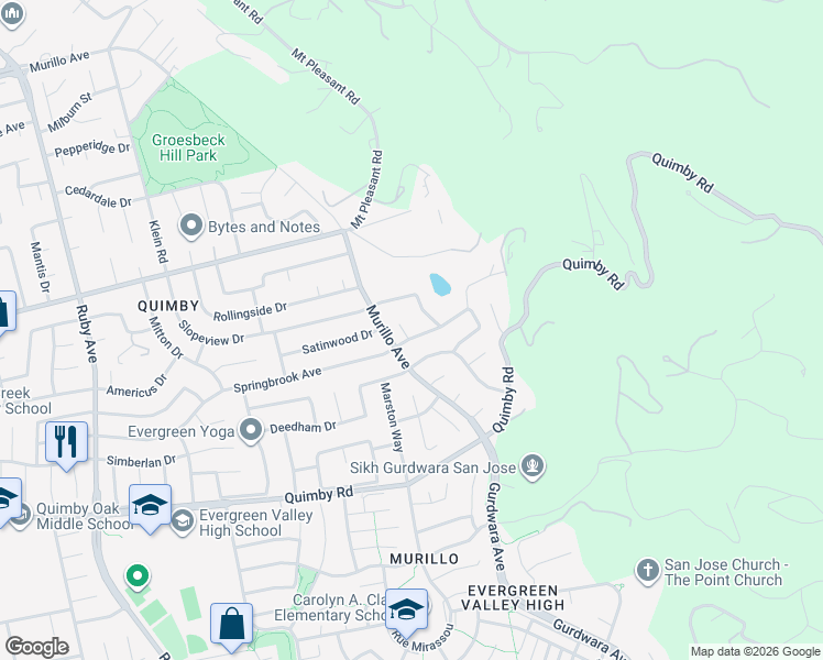 map of restaurants, bars, coffee shops, grocery stores, and more near 3711 Springbrook Avenue in San Jose