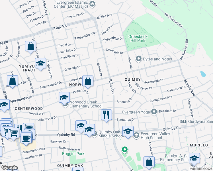 map of restaurants, bars, coffee shops, grocery stores, and more near 3373 Braden Court in San Jose