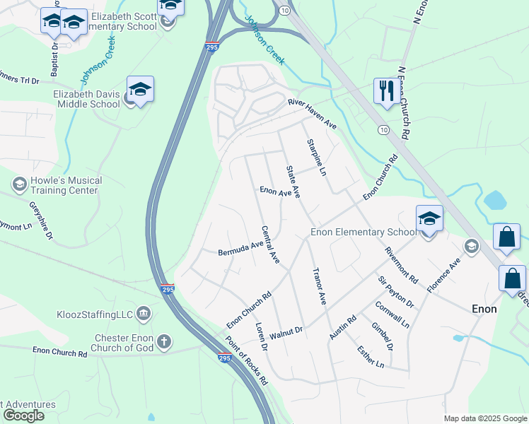 map of restaurants, bars, coffee shops, grocery stores, and more near 14217 Central Avenue in Chester