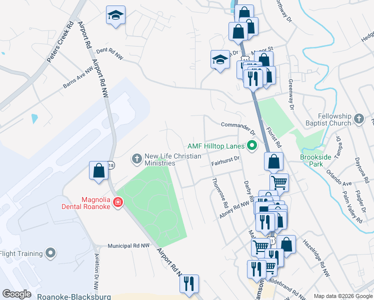 map of restaurants, bars, coffee shops, grocery stores, and more near 933-999 Anchor Drive in Roanoke