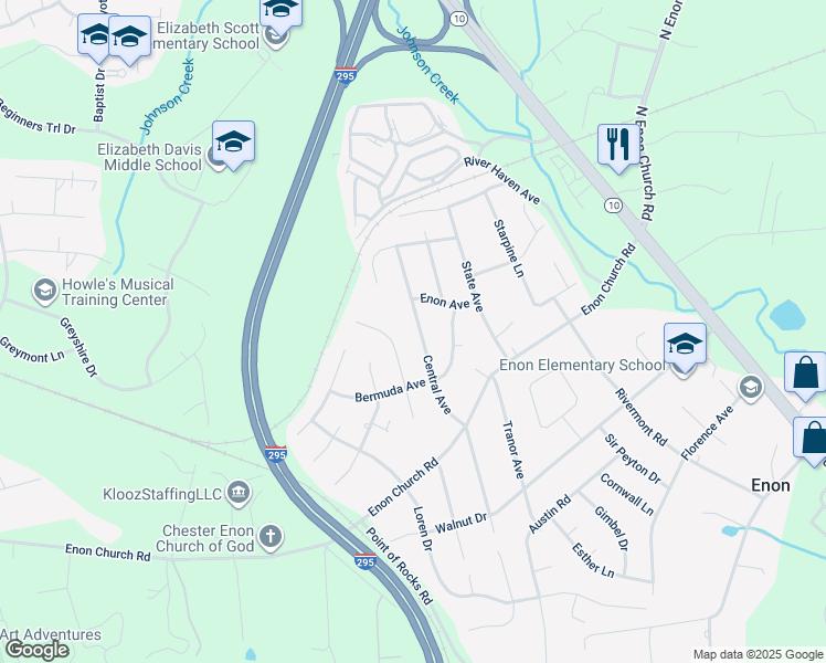 map of restaurants, bars, coffee shops, grocery stores, and more near 14210 Central Avenue in Chester