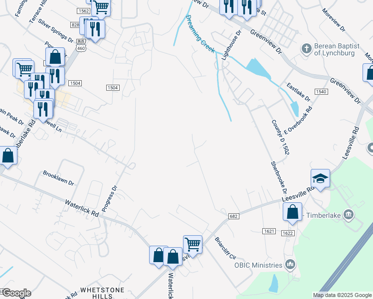 map of restaurants, bars, coffee shops, grocery stores, and more near 352 Fox Drive in Lynchburg