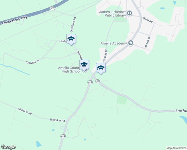 map of restaurants, bars, coffee shops, grocery stores, and more near 8533 North 5 Forks Road in Amelia Court House