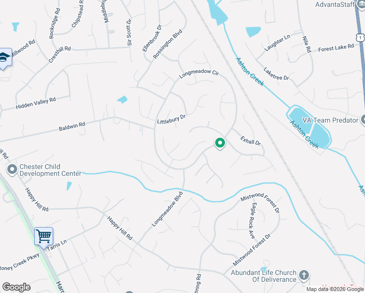 map of restaurants, bars, coffee shops, grocery stores, and more near 3100 Appleford Drive in Chester