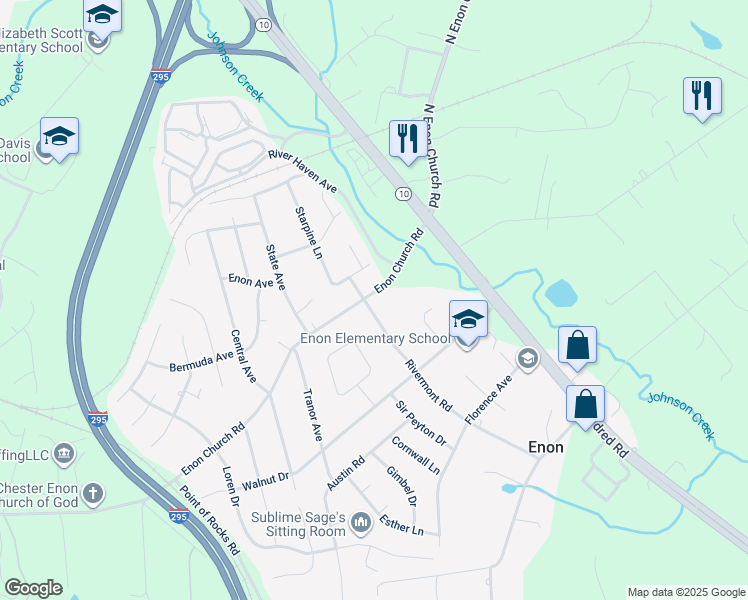 map of restaurants, bars, coffee shops, grocery stores, and more near 14301 Rivermont Road in Chester