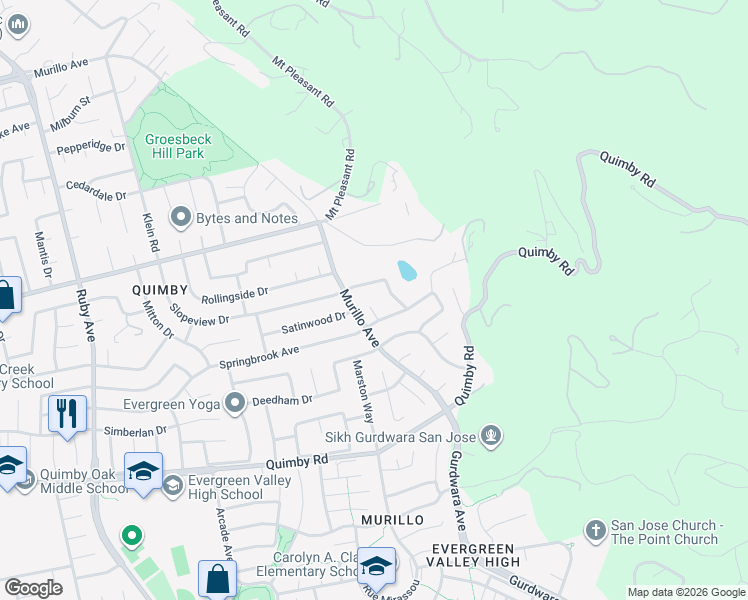 map of restaurants, bars, coffee shops, grocery stores, and more near 2984 Springbrook Court in San Jose