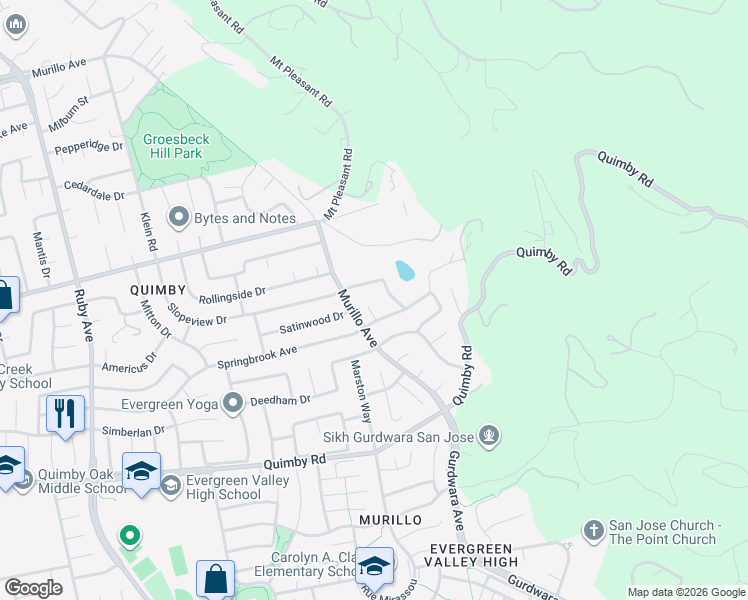 map of restaurants, bars, coffee shops, grocery stores, and more near 3711 Springbrook Avenue in San Jose