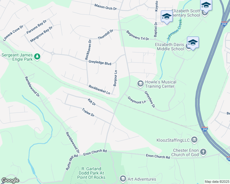 map of restaurants, bars, coffee shops, grocery stores, and more near 612 Rockbasket Lane in Chester