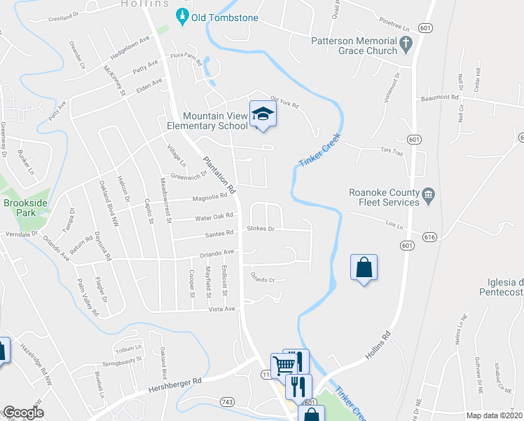 map of restaurants, bars, coffee shops, grocery stores, and more near 916 Slusser Lane in Hollins