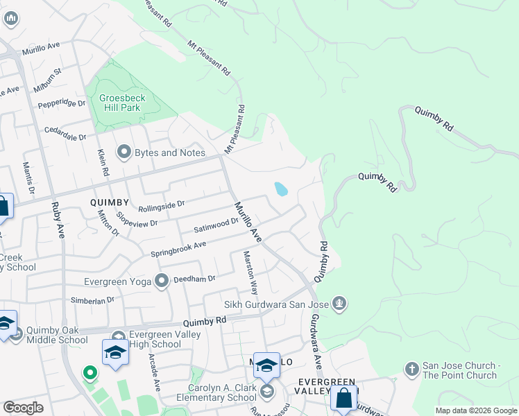 map of restaurants, bars, coffee shops, grocery stores, and more near 2984 Springbrook Court in San Jose