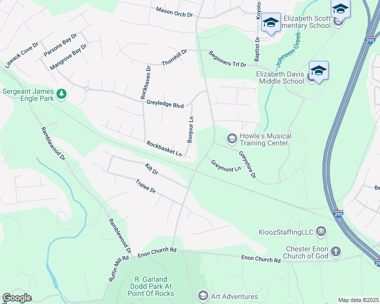 map of restaurants, bars, coffee shops, grocery stores, and more near 612 Rockbasket Lane in Chester