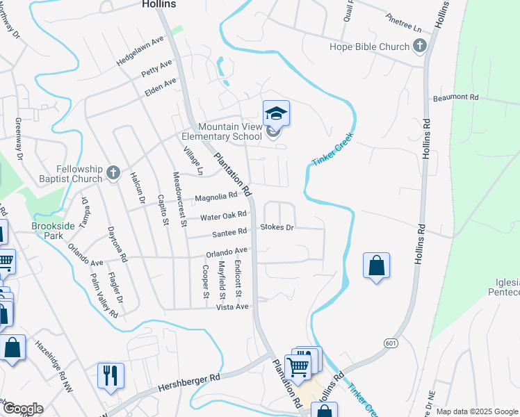 map of restaurants, bars, coffee shops, grocery stores, and more near 816 Harmon Circle in Hollins