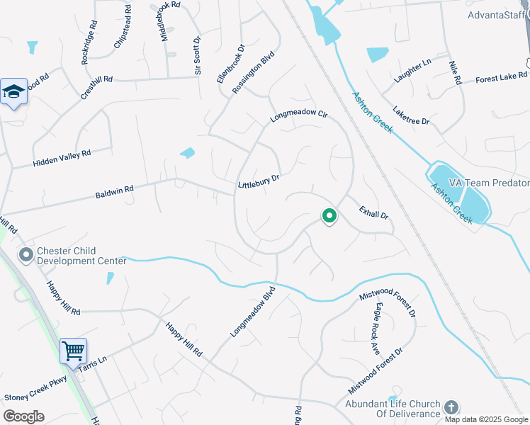 map of restaurants, bars, coffee shops, grocery stores, and more near 13812 Appleford Court in Chester