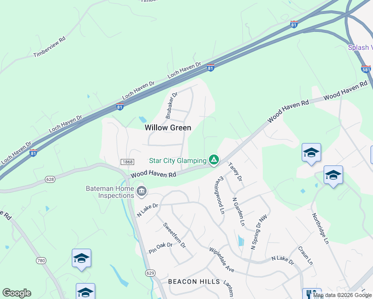 map of restaurants, bars, coffee shops, grocery stores, and more near 8307 County Road 1519 in Roanoke
