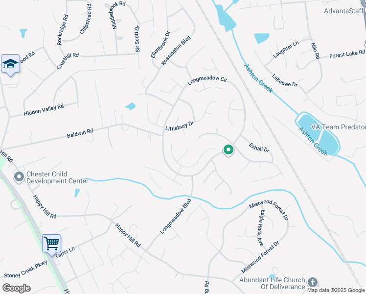 map of restaurants, bars, coffee shops, grocery stores, and more near 13812 Appleford Court in Chester