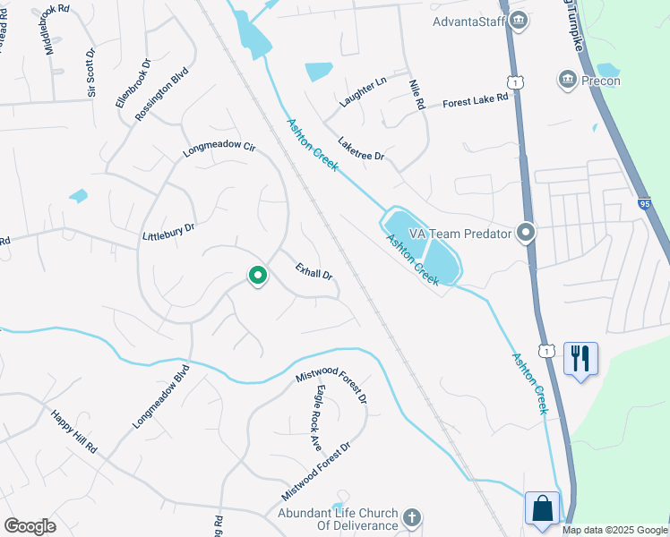 map of restaurants, bars, coffee shops, grocery stores, and more near 13907 Exhall Drive in Chester