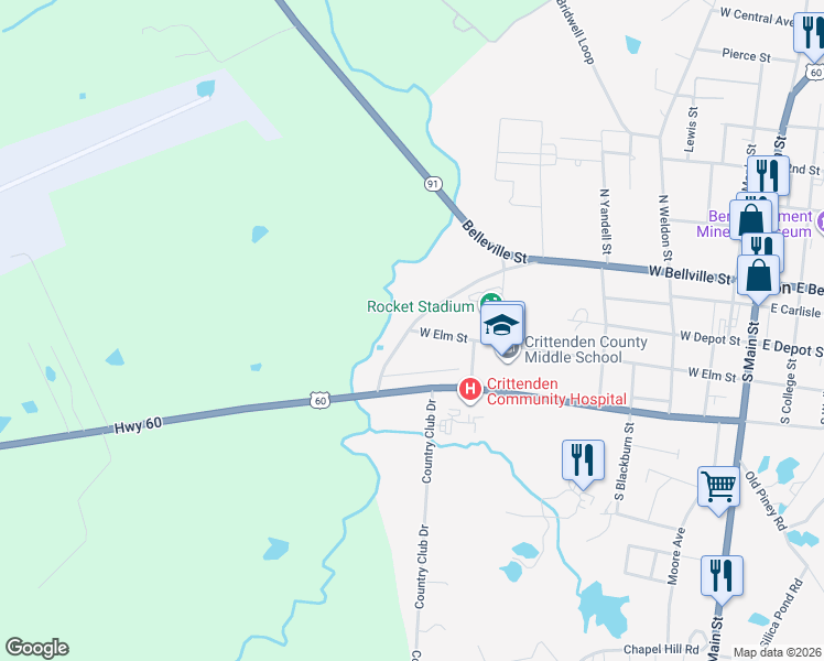 map of restaurants, bars, coffee shops, grocery stores, and more near 627 West Elm Street in Marion