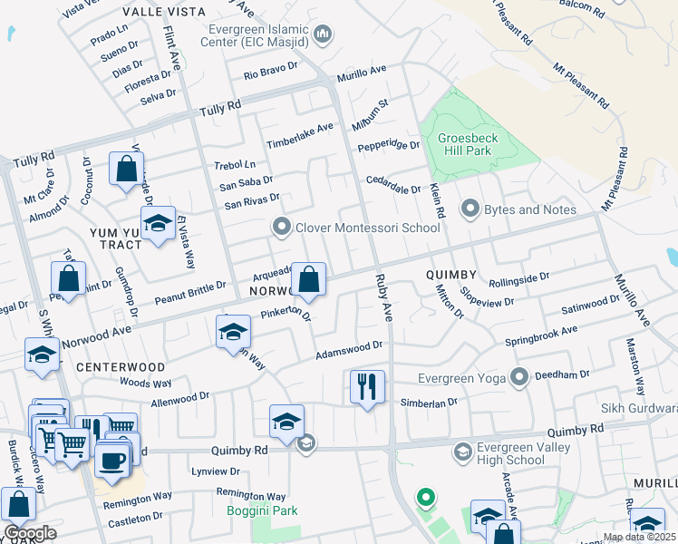 map of restaurants, bars, coffee shops, grocery stores, and more near 2896 Rathmann Drive in San Jose