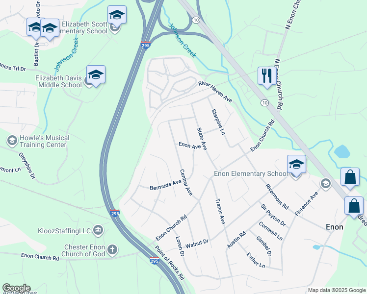map of restaurants, bars, coffee shops, grocery stores, and more near 1307 Enon Avenue in Chester