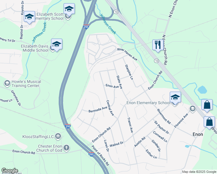 map of restaurants, bars, coffee shops, grocery stores, and more near 1307 Enon Avenue in Chester